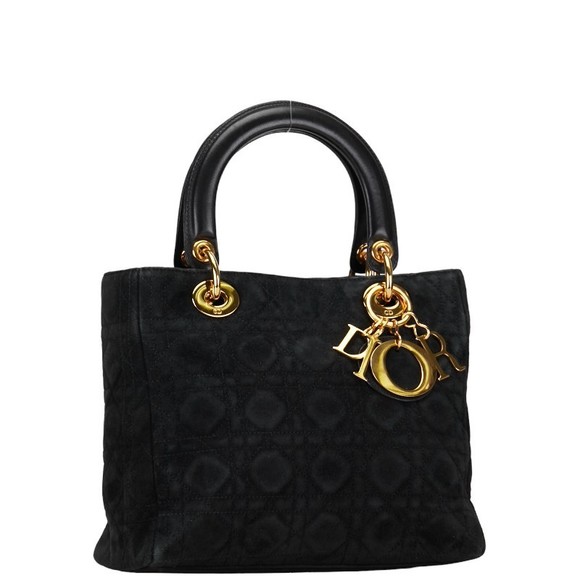 Dior Handbag Suede Gold Leather Black Lady - Picture 1 of 9